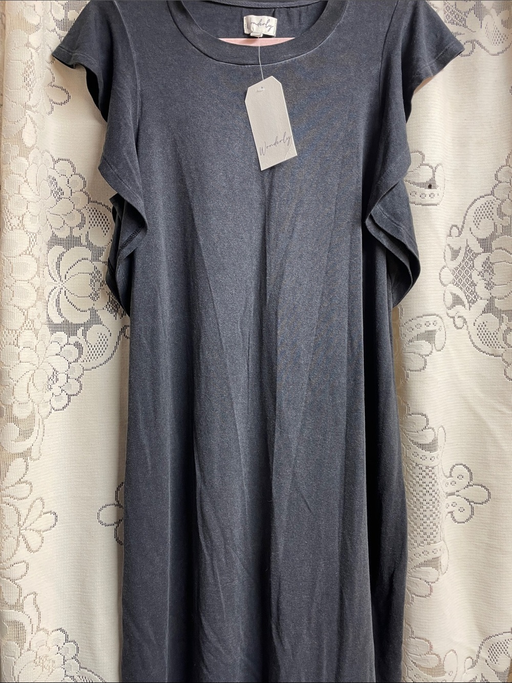 Wonderly Charcoal Gray Flutter Sleeve Dress Size Medium NWT